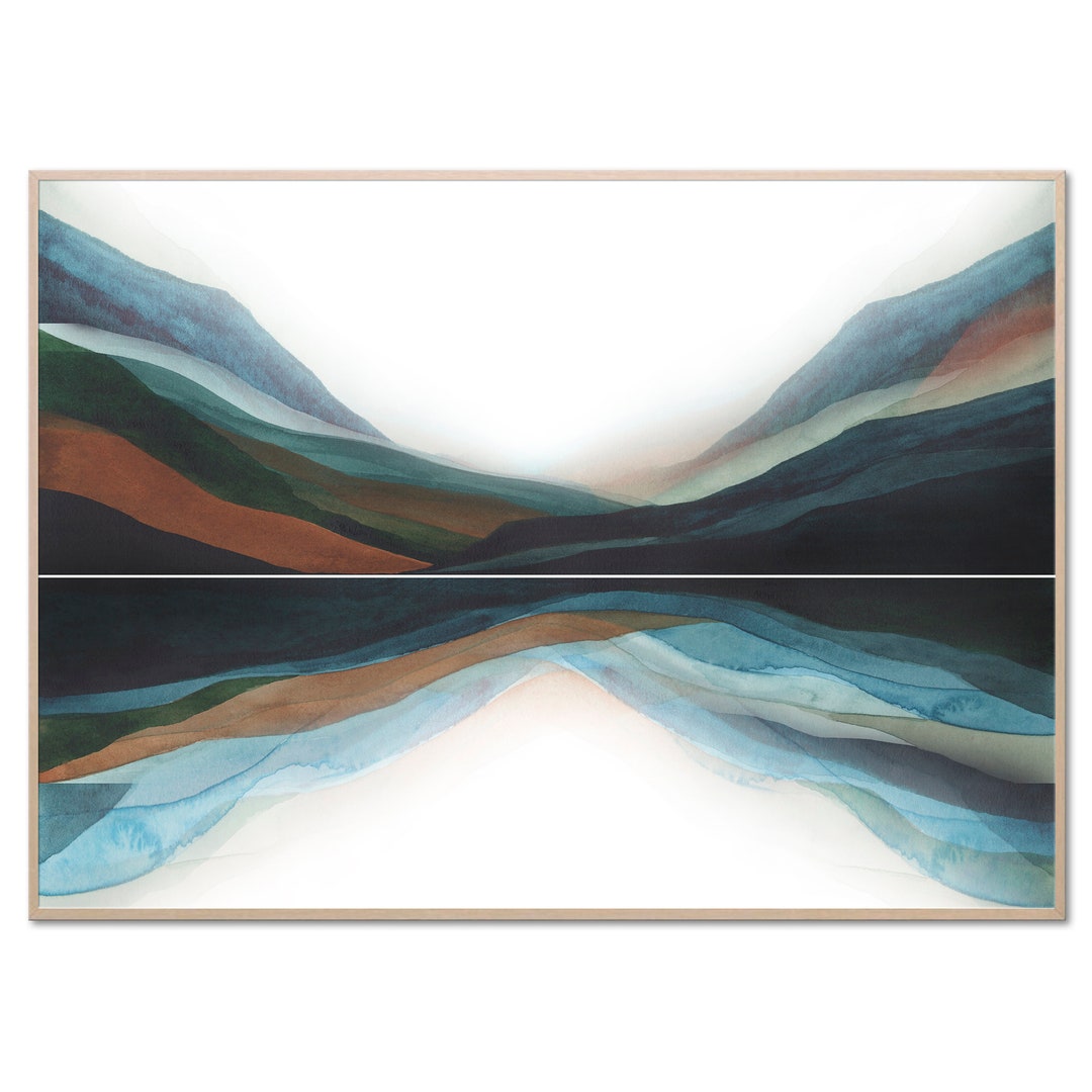 Abstract Watercolor Art Print Mountain Lake Watercolor Painting Indigo ...