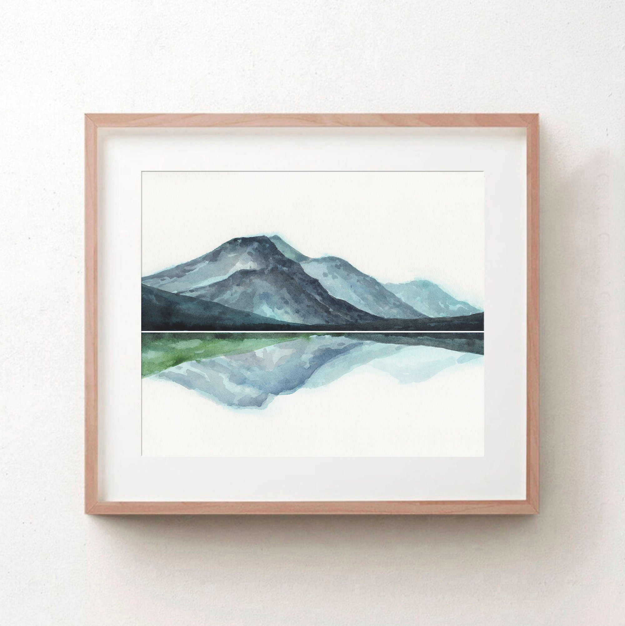 Mountain Lake Abstract Watercolor Art Print Indigo Blue Landscape Wall ...