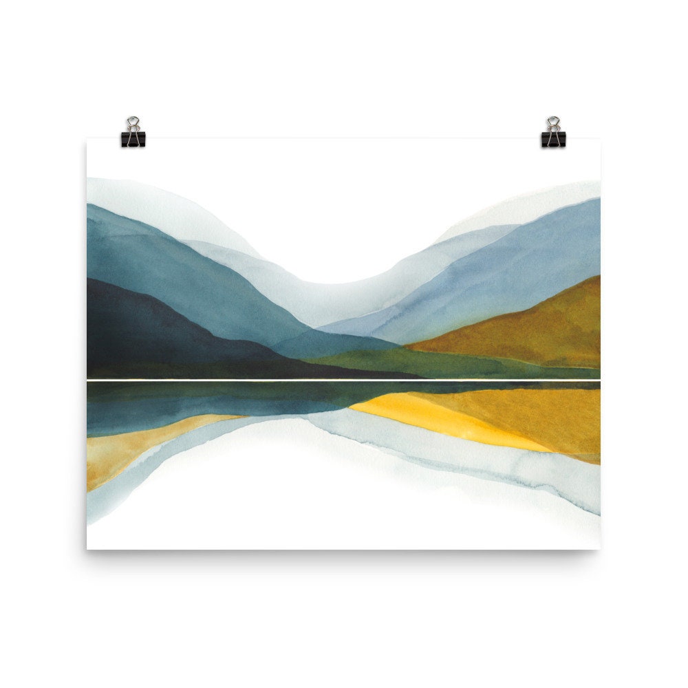 Mountain Lake Art Print Tail Mountains Abstract Watercolor Painting ...
