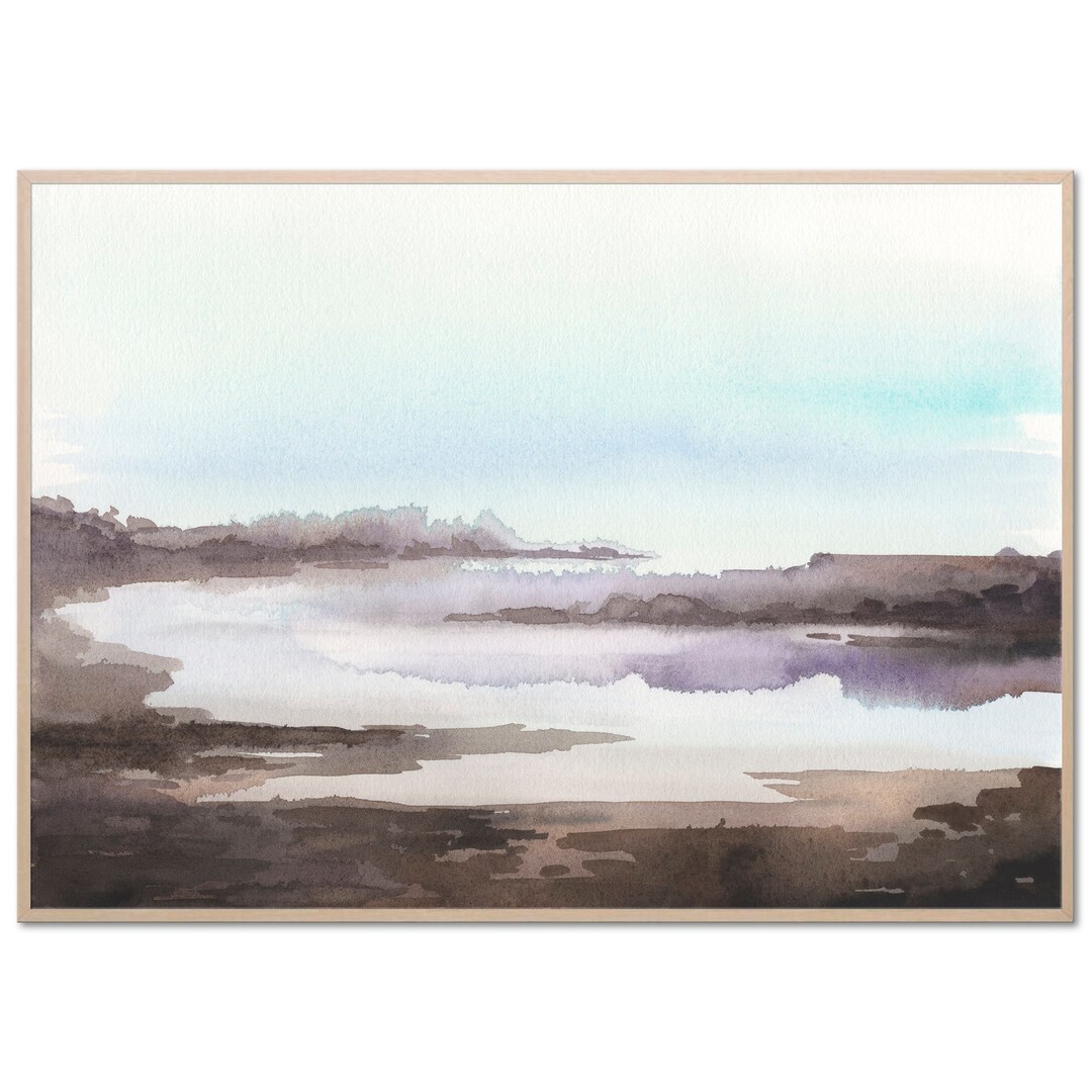 Neutral Landscape Art Print Sunrise Lake Watercolor Painting Pacific ...