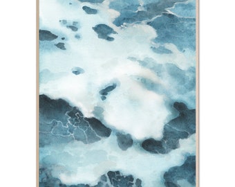 Coastal Art Print Ocean Wave Watercolor Painting Sea Wave Aqua Blue Wall Art Seascape Tail Blue Poster Abstract Wall Decor by FineArtPrintNY