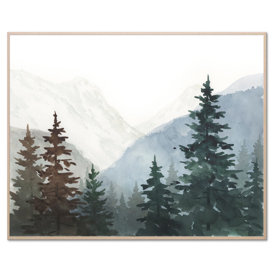Pine Trees Watercolor Art Print California Landscape Painting Tahoe ...