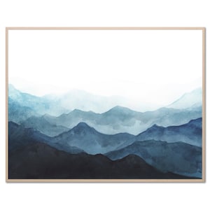 Smoky Mountains Art Print Blue Ridge Watercolor Painting Abstract Landscape Wall Art Minimalist Wall Decor Indigo Poster by FineArtPrintNY