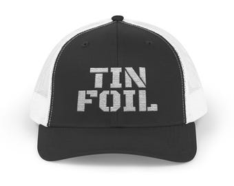 Funny Tin Foil Hat Embroidered Snapback Trucker Cap - Fun Conspiracy Theorist Accessory, UFO, Unique  Festival Hat, Humorous Golfer's Hat