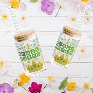 Funny Wordle Queen Word Game Gift Idea Sipper Glass Tumbler, 16oz