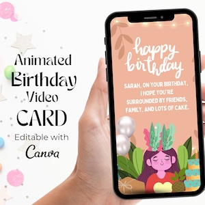Animated Happy Birthday Video Card, Digital Birthday Card, Paperless Card, Editable Birthday Video Card, Digital Birthday Greeting Card
