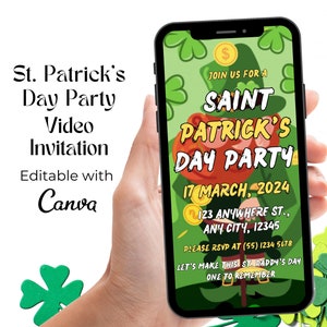 St. Patrick&#39;s Day Einladungsvideo: Bearbeitbares Kleeblatt Party Invite (Digital)