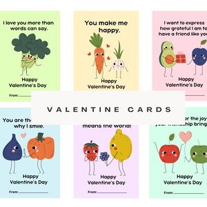 Gemüse Valentinstag Karten, 6 druckbare Valentinstag Karten, digitale Valentinstag Karten zum Thema Lebensmittel, lustige Valentinstag Karten Set