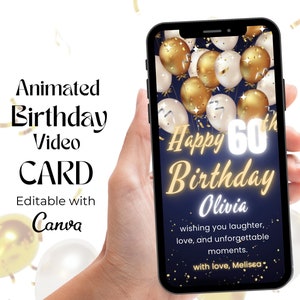 Digital 60th Birthday Card, Animated 60th Happy Birthday Video, Glitter 60th Happy Birthday Mobile Card, Electronic Sixty Birthday Card