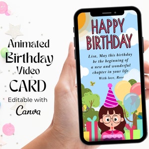 Animated Happy Birthday Video Card, Digital Birthday Card, Paperless Card, Editable Birthday Video Card, Digital Birthday Greeting Card