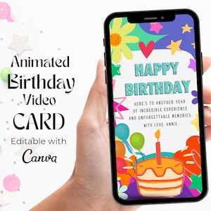 Tarjeta de vídeo animada de feliz cumpleaños, tarjeta electrónica de felicitación de cumpleaños digital, tarjeta electrónica de feliz cumpleaños para niña, vídeo móvil de cumpleaños autoeditado