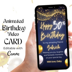 Digital 30th Birthday Card, Animated 30th Happy Birthday Video, Glitter 30th Happy Birthday Mobile Card, Electronic Thirty Birthday Card