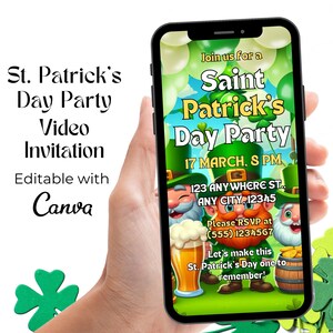 St. Patrick&#39;s Day Einladungsvideo: Bearbeitbares Kleeblatt Party Invite (Digital)