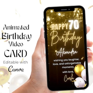 Digital 70th Birthday Card, Animated 70th Happy Birthday Video, Glitter 70th Happy Birthday Mobile Card, Electronic Seventy Birthday Card