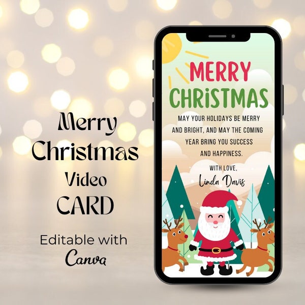 Merry Christmas Video Card, Animated  Christmas Video Card, Editable Merry Christmas Digital Card, Electronic Merry Christmas Video Card