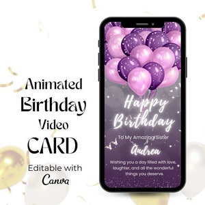 Animated Happy Birthday Video Card, Digital Birthday Card, Paperless Card, Editable Birthday Video Card, Digital Birthday Greeting Card