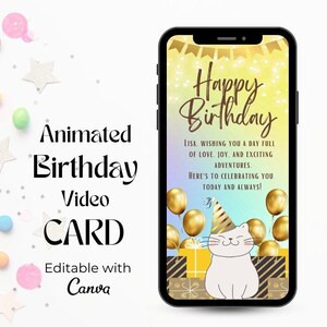 Carte vidéo animée de joyeux anniversaire, carte d'anniversaire numérique, carte sans papier, carte vidéo d'anniversaire modifiable, carte de voeux d'anniversaire numérique