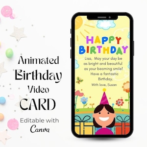 Animated Happy Birthday Video Card, Digital Birthday Card, Paperless Card, Editable Birthday Video Card, Digital Birthday Greeting Card