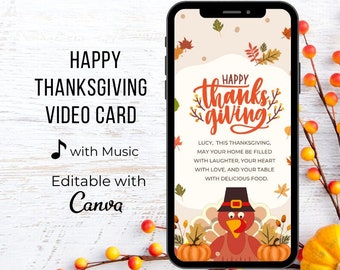 Happy Thanksgiving Video Card Editable with Canva, Funny Mobile Greetings Thanksgiving Card, Happy Thanksgiving Digital Card Template