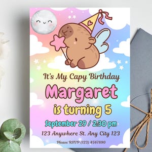 Capybara Birthday Invitation, Editable Capybara Birthday party Invitation Template, Girl Capybara Invite, Printable Capybara Party Invite