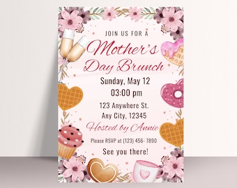 Floral Mother's Day Brunch Invitation: Editable Template (Canva)