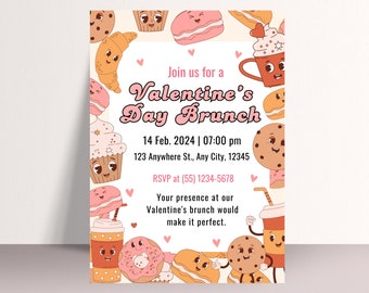 Retro Valentine's Day Brunch Invitation Template (Digital Download)