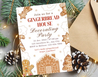 Gingerbread House Decorating Party Invitation, Digital Gingerbread Girl Party Editable Template, Gingerbread House decor Printable Invite