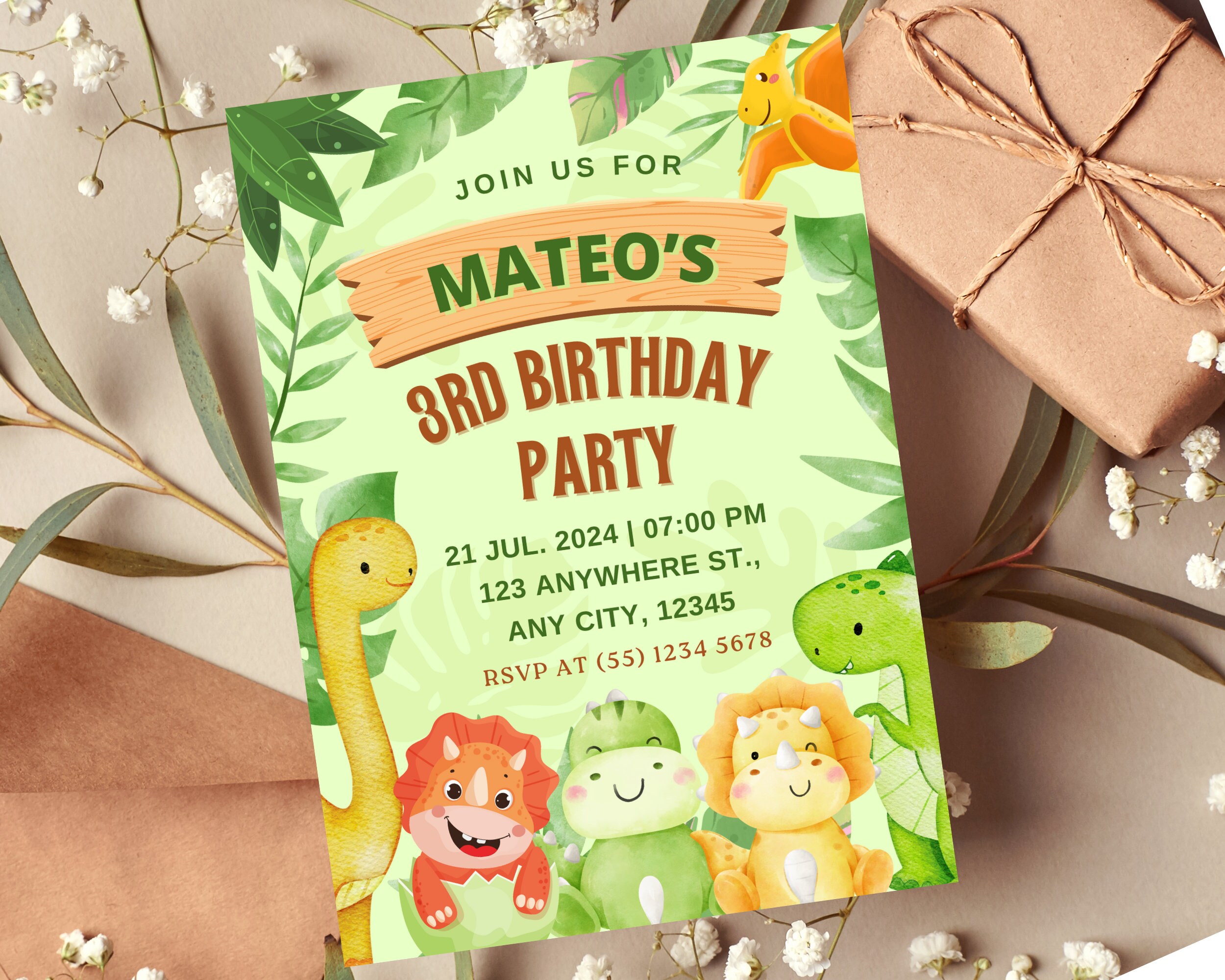 Dinosaur Birthday Party Invitation, Dinosaur Printable Birthday Invite ...