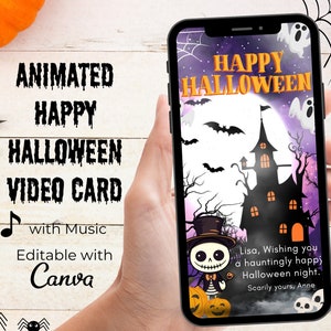 Carte vidéo animée Happy Halloween, Carte numérique de voeux d'Halloween, Modèle vidéo modifiable Happy Halloween, Carte électronique d'Halloween