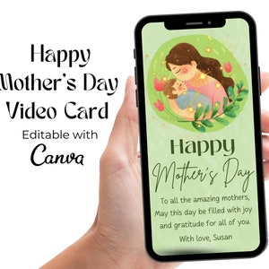 Glückliche Muttertags-Videokarte, animierte elektronische Grußkarte zum Muttertag, digitale Muttertagsblumen-Videokarte, „Ich liebe dich, Mama“.