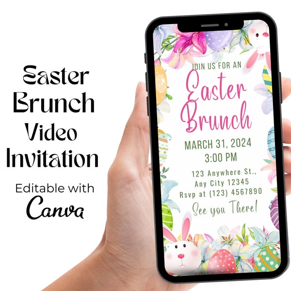 Easter Brunch Video Invitation, Editable Easter Floral Bunny Brunch Invitation, Electronic Easter Brunch Invite, Digital Easter Brunch Video