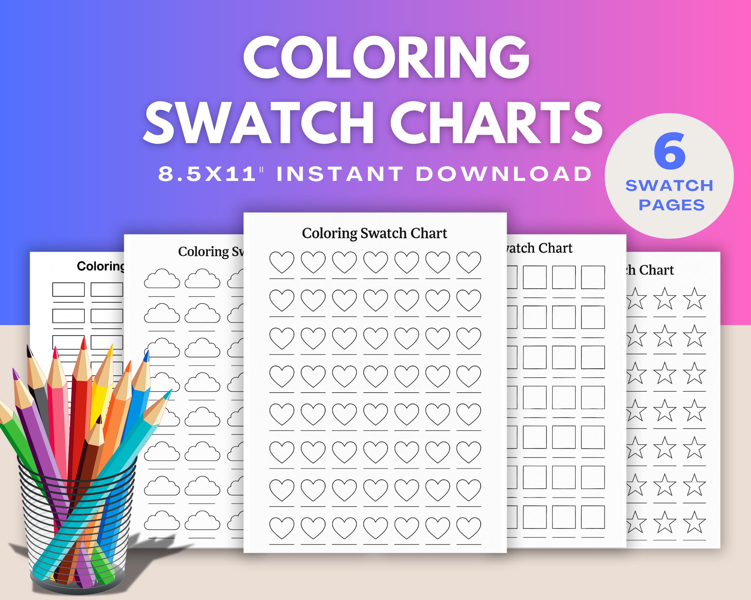 Coloring Swatch Chart Set: Marker & Pencil Test Sheets (PDF Download)