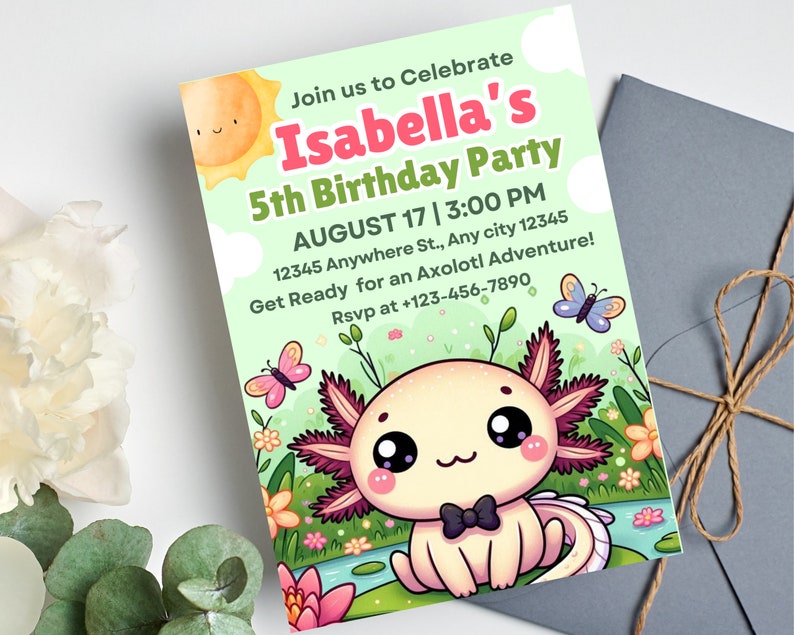 Axolotl Birthday Invitation, Editable Axolotl Birthday Invitation ...