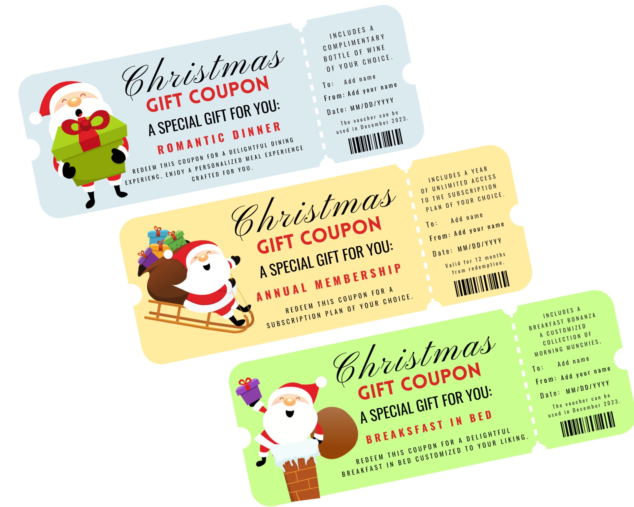 Printable Christmas Gift Vouchers Template, Editable Christmas Coupons ...
