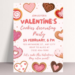 Valentines Cookie Dekoration Party Einladung, bearbeitbare Valentines Cookie Dekoration Party Einladungsvorlage, Cookie Dekoration Klasse