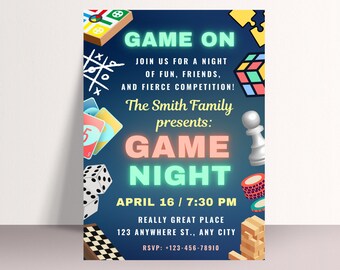 Editable Game Night Invitation: Family House Party Invite (Canva)