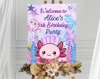 Axolotl Birthday Party Welcome Sign: Editable Pink Design (Digital Download)