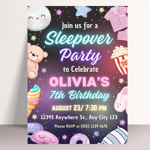 Sleepover Birthday Party Invitation: Editable Slumber Party Template (Digital)