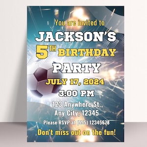 Soccer Birthday Invitation, Digital Soccer Printable Invite, Soccer Birthday Party Invite, Sports Theme Birthday, Football Birthday Flyer