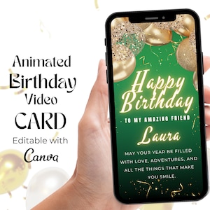 Animated Happy Birthday Video Card, Digital Birthday Card, Paperless Card, Editable Birthday Video Card, Digital Birthday Greeting Card