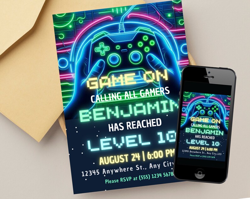 Video Game Birthday Party Invitation, Editable Gaming Birthday Party ...