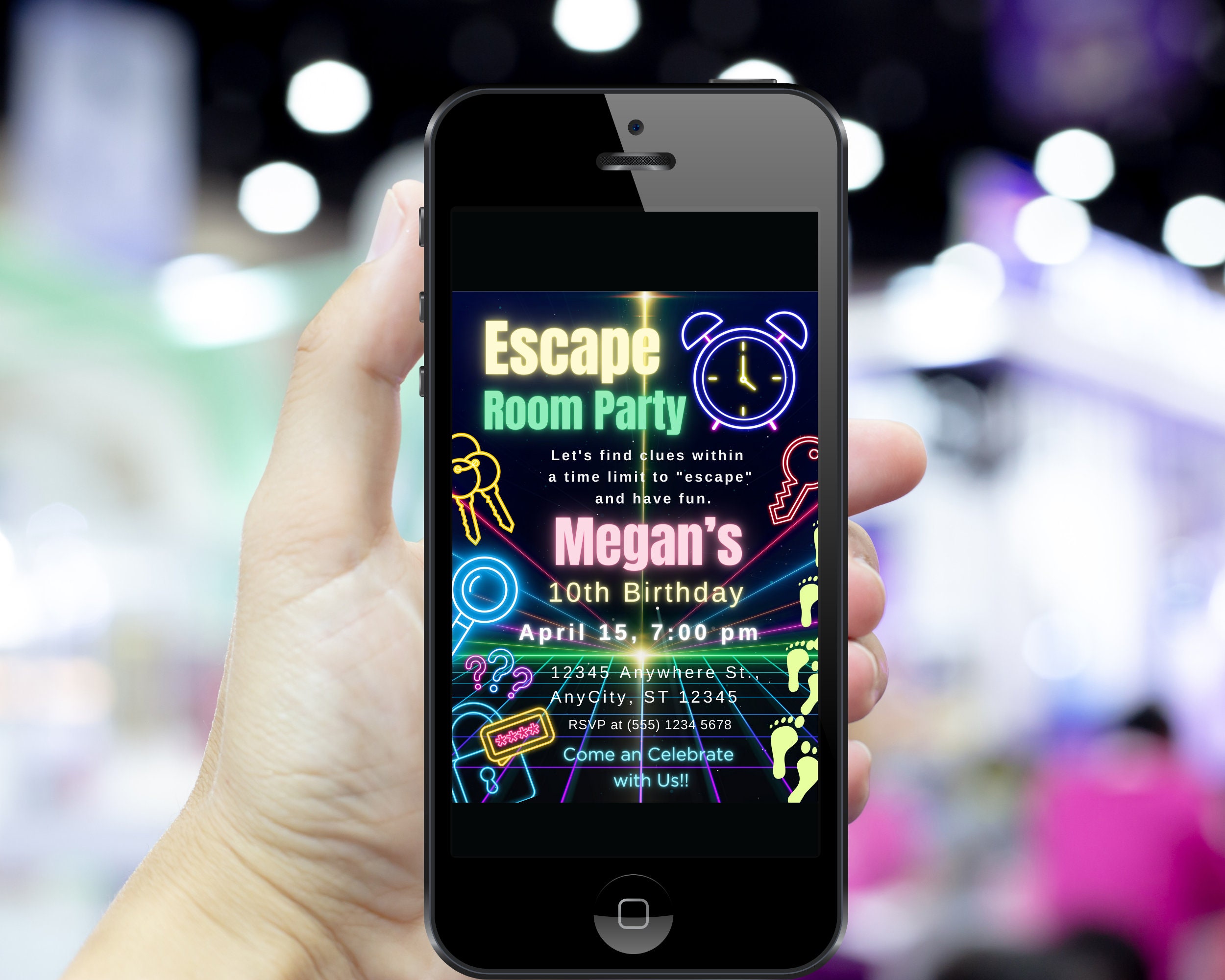 Invitation Room Escape Room Birthday Invitation: Neon Party Invite (editable Canva ...
