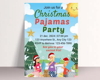 Christmas Pajama Party Invitation Template: Editable Sleepover Invite