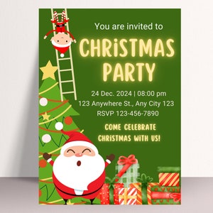 Christmas Party Invitation, Printable Santa Claus Christmas Party Invite, Editable Christmas Party Invite, kids christmas Party invite