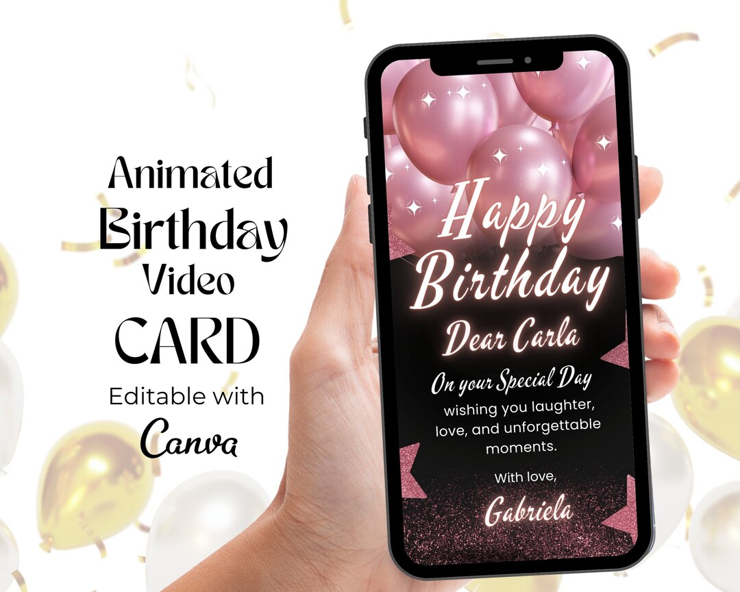 Glitter Happy Birthday Video Card Digital Birthday Greeting Etsy