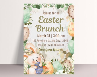 Floral Easter Brunch Invitation: Editable Bunny Design (Digital)