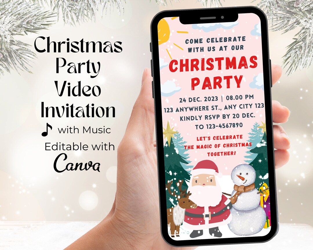 Animated Santa Christmas Party Video Invitation: Editable Canva Invite  (MP4, GIF, Image) - Etsy, image size:1080x864