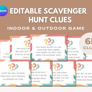 Jogo de Caça ao Tesouro, Cartas de Pistas de Charadas Editáveis, Jogo de Caça ao Tesouro para Imprimir, Jogo de Caça ao Tesouro para Interiores e Exteriores, Jogo Divertido para Festa de Aniversário