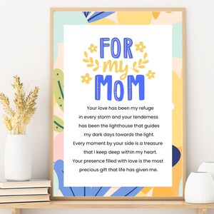 Poema editável para mãe, presente para imprimir para mãe, presente para o Dia das Mães, cartão de felicitação para a mãe, cartão de flores rosa para a mãe, um presente para minha mãe