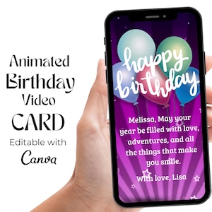 Happy Birthday Video Card, Digital Birthday Greeting Video, Editable Birthday Mobile Card, Animated Glitter Blue Stars Happy Birthday Video